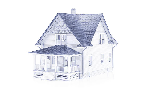 蓝图房子在白色的背景-绘制插图技术图片下载
