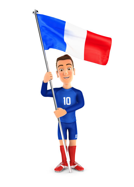 3d足球运动员蓝色球衣和法国国旗图片下载