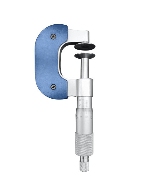 千分尺孤立在白色背景上。千分尺，用于在白色背景上进行微小测量的装置图片下载