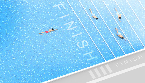 游泳领导力商业概念差异与蓝色背景。未来艺术- 3d渲染图片下载