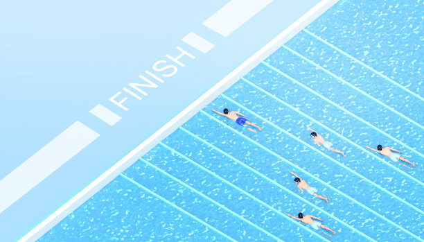 游泳领导业务概念赢和顶部视图在蓝色背景。未来艺术- 3d渲染图片下载
