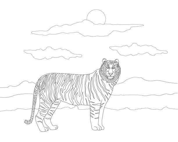 图画书的成年人和儿童与一只老虎图片下载