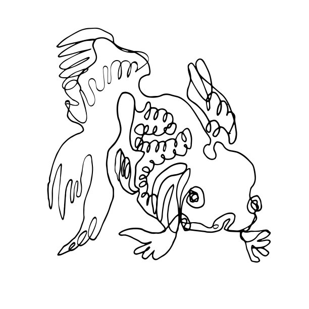 可爱的金鱼在涂鸦风格的手画连续线。图片下载