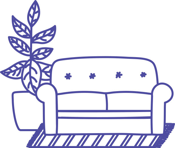 沙发、盆栽植物与地毯装饰隔离图片下载