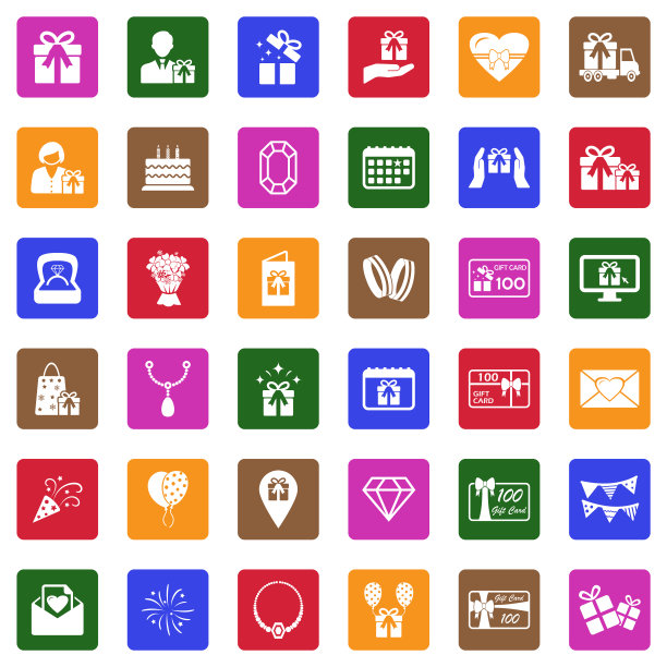 礼物和惊喜图标。广场上的白色平面设计。矢量插图。图片下载