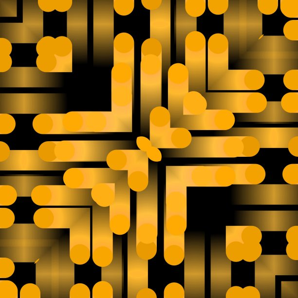 许多金色的塑料管排列成有趣的组形图案和设计图片下载