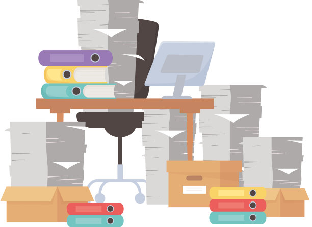 工作时的压力、办公桌、椅子、成堆的文件等等图片下载