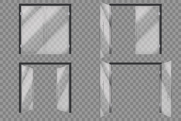 玻璃门。开闭超市外透明门隔离矢量3d集图片下载