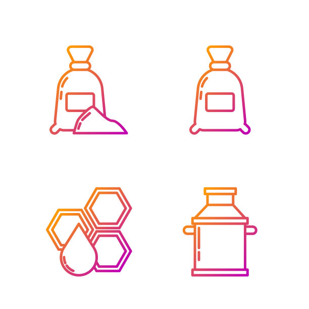 适用于牛奶、蜂窝状、面粉袋、面粉袋的罐装容器。渐变颜色图标。向量图片下载