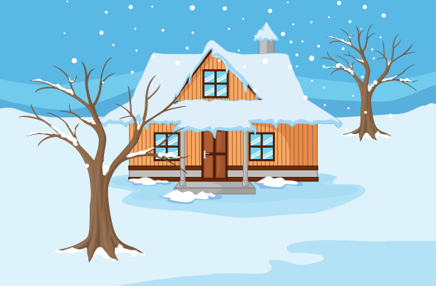 有房子和树木的冬季景观素材图片