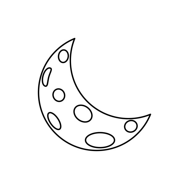 矢量线艺术半月。孤立的魔力月亮。白色背景上新月的黑色轮廓。彩色卡通插图。图片下载