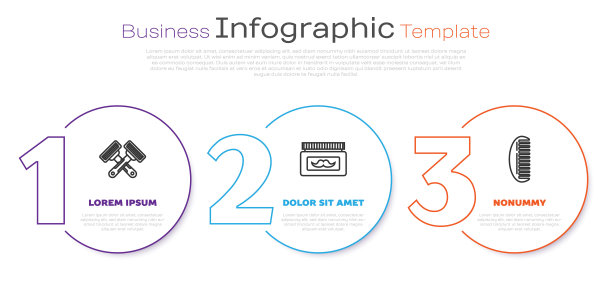 设置线交叉剃须剃须刀，霜或乳液化妆品罐和发刷。业务信息模板。向量图片下载