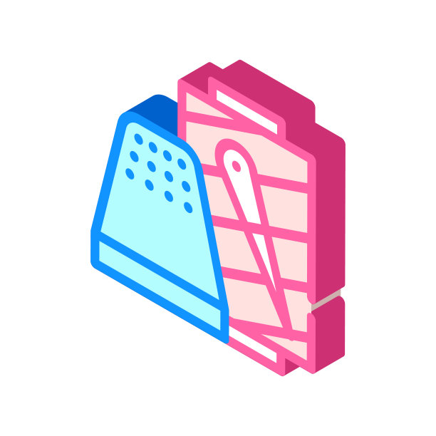 顶针与线等距图标矢量插图图片下载