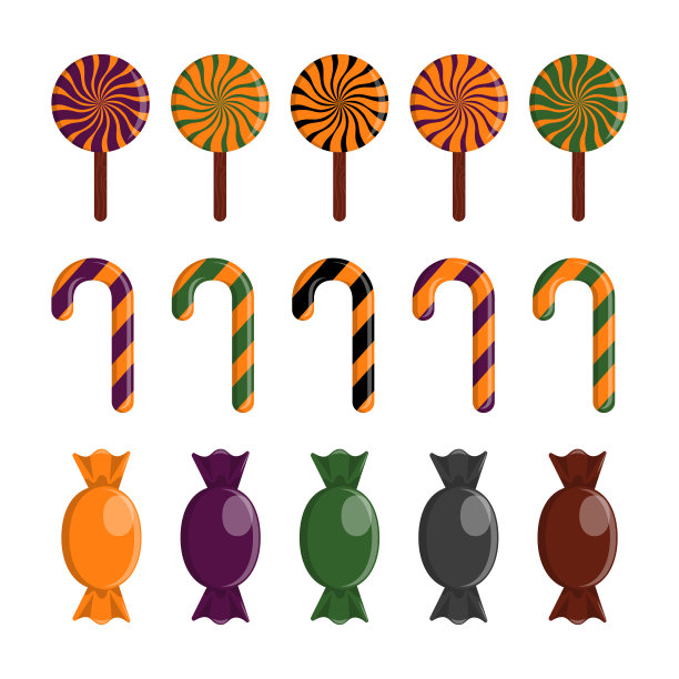 万圣节糖果向量集。传统的十月糖果在秋天的颜色。万圣节设计的孤立卡通图标图片下载