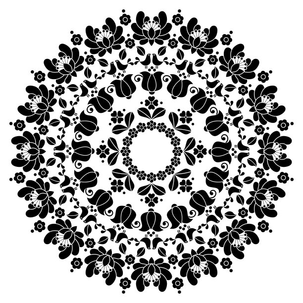 卡洛塞匈牙利花刺绣矢量曼荼罗设计-圆形图案的灵感来自匈牙利民间艺术图片下载