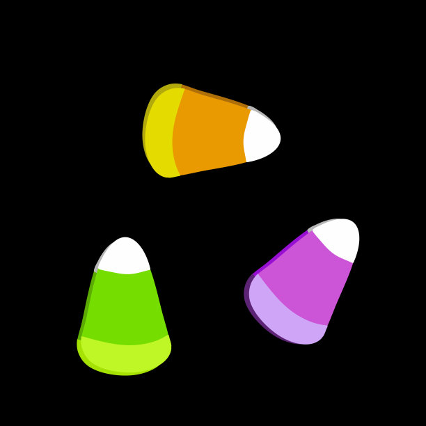 矢量插图节日万圣节糖果和糖果。玉米和黑色背景下的棒棒糖。这个节日的传统颜色是橙色、绿色和紫色图片下载