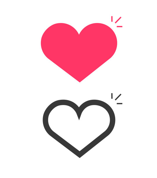 心图标活着快乐在爱的激情和线条勾勒艺术风格，健康好感觉像象征红黑白象形图形设置剪贴画，社交网络喜欢按钮的想法图片下载