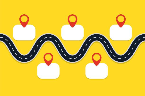 带有地图指针的道路。信息图表模板。5个位置与空白为您的文本。图片下载