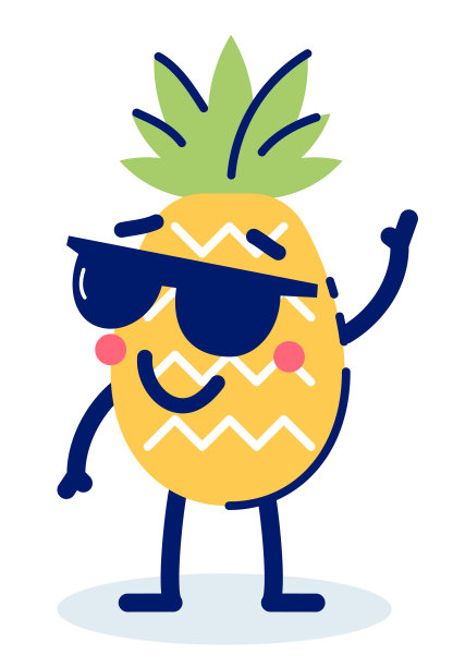 矢量夏季插图的冷字符黄色菠萝太阳镜在白色的背景。图片下载