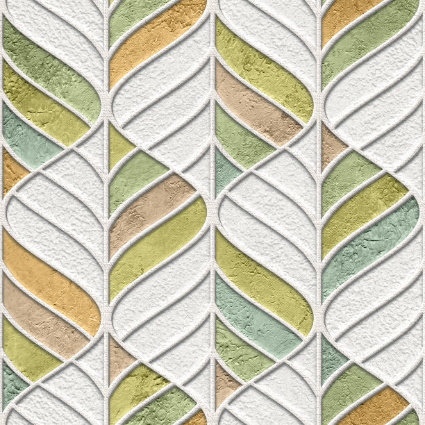 石膏墙无缝纹理与树叶图案，浮雕纹理，墙模板，3d插图图片下载