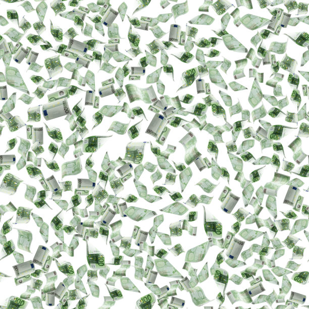 欧元货币无缝模式背景。钞票落在白色背景上孤立的纹理。图片下载