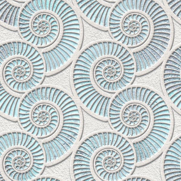 石膏墙无缝纹理与贝壳图案，浮雕纹理，墙模板，3d插图图片下载