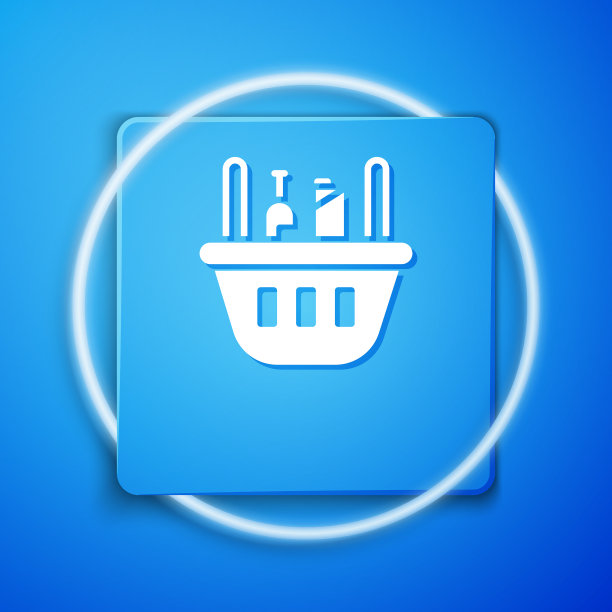 白色的购物篮和食物图标孤立在一起图片下载