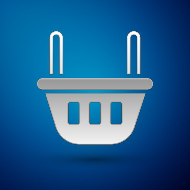 银色购物篮图标孤立在蓝色图片下载