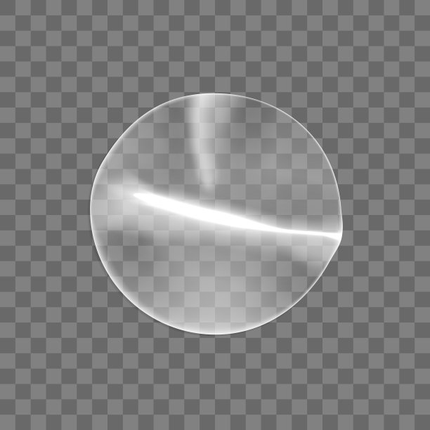 透明圆形不干胶贴贴在透明的背景上。塑料皱褶圆粘标签具有胶合效果。标签或价格标签的模板。3d现实的矢量模型图片下载