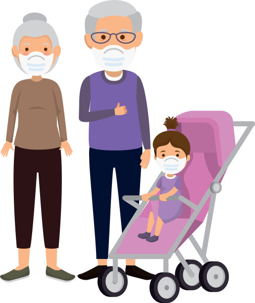 爷爷奶奶和孙女戴着口罩图片下载