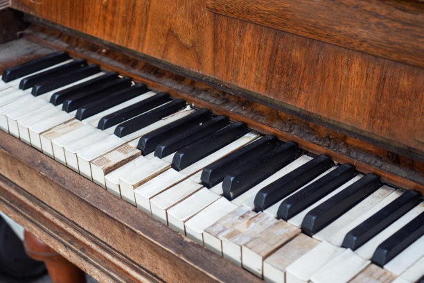 关闭老钢琴键背景照片。有选择性的重点。图片下载