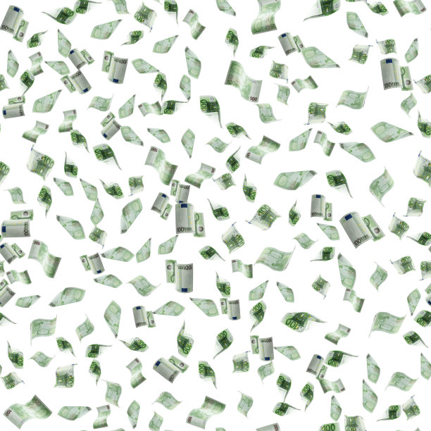欧元贬值现金。欧洲钞票无缝图案孤立在白色背景上。图片下载