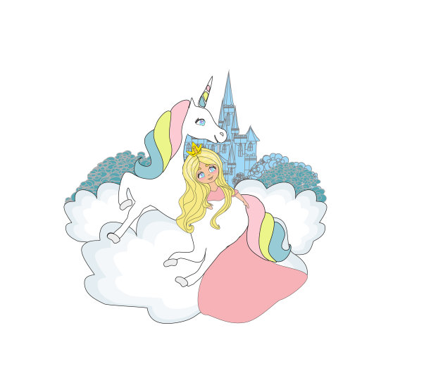 美丽的年轻公主和独角兽-嘟嘟图片下载