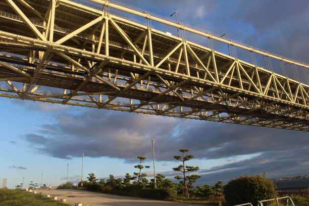 明石海峡大桥在多云的天空图片下载