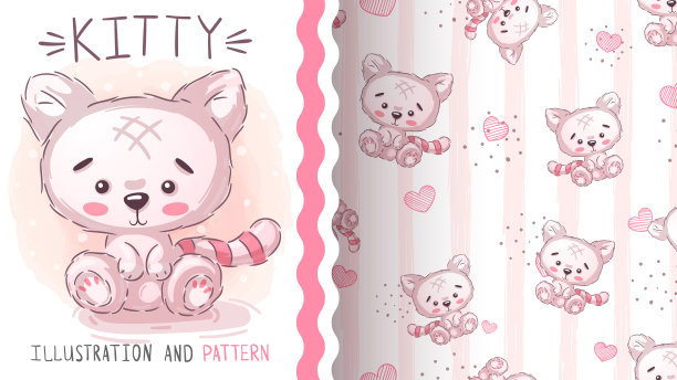 漂亮的白色小猫-无缝模式图片下载