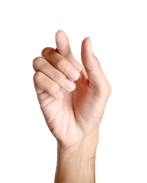 白人男性用手在白色背景上挑选孤立的东西。图片下载