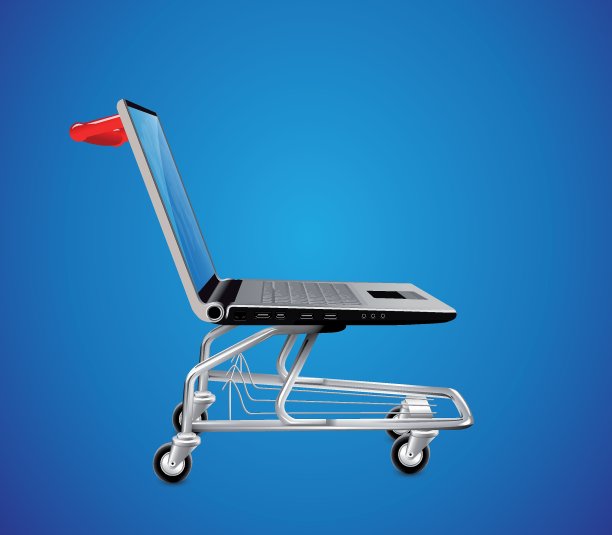 网上购物概念-电脑作为购物车图片下载