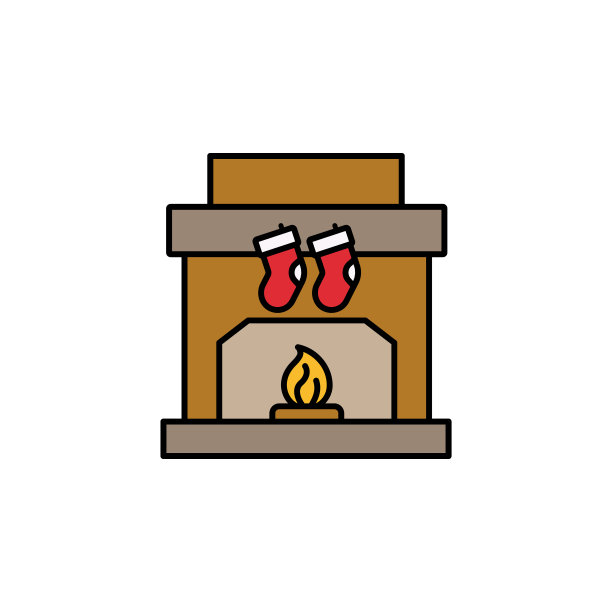 壁炉，圣诞节，袜子线图标。新年元素，圣诞插画。优质的图形设计图标。可以用于网页，logo，手机应用，UI, UX图片下载