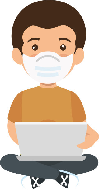 戴着口罩和手提电脑的男人图片下载