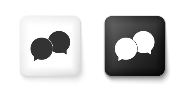 黑白空白语音气泡图标孤立在白色背景。方形按钮。向量图片下载