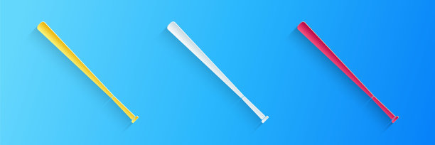 剪纸棒球棒图标，蓝色背景。剪纸艺术风格矢量素材图片下载