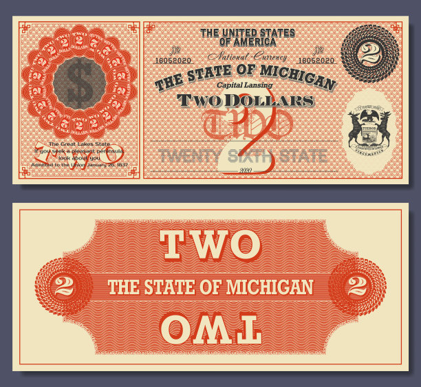 虚构的纸币美国2美元密歇根图片下载