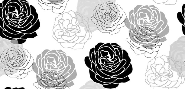 玫瑰花瓣轮廓-无缝图案图片下载