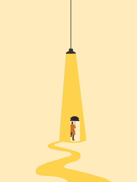 光路灯泡人与伞的想法概念图片下载
