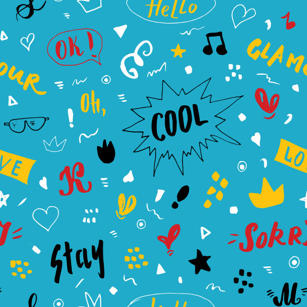 涂鸦无缝模式手绘波普艺术标志图片下载