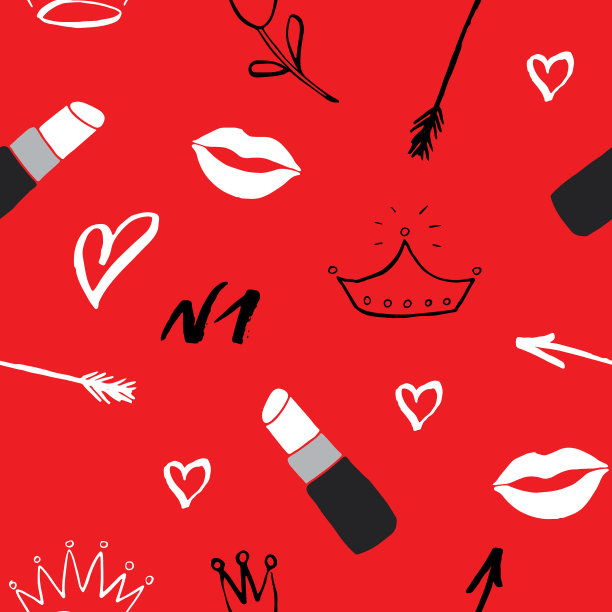 口红无缝图案手绘时尚图片下载
