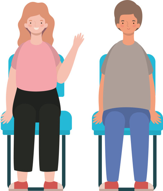 快乐的女人和男人卡通坐在座位上图片下载