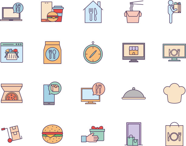 送餐线和填充样式图标设置图片下载