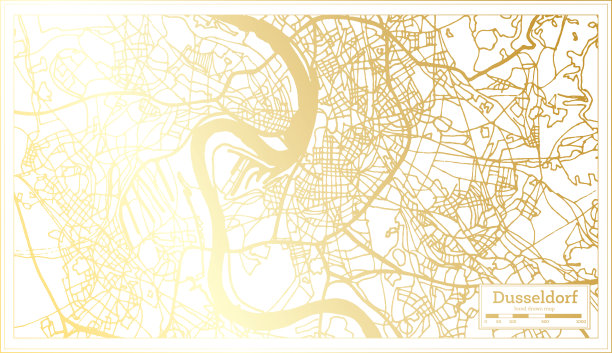 杜塞尔多夫德国城市地图复古风格在金色。略图。图片下载