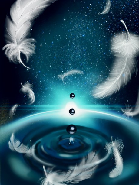 星空下蓬松的羽毛和水滴图片下载